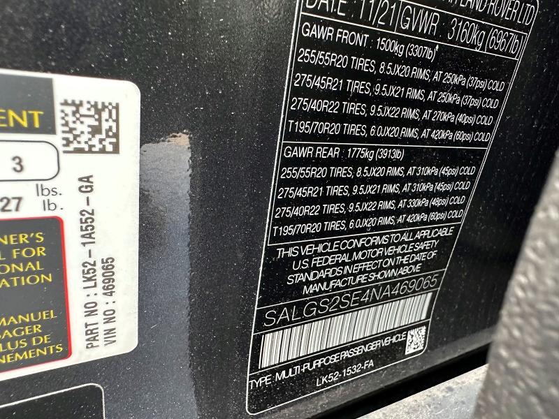 Photo 10 from auction – 2022 LAND ROVER RANGE ROVER with VIN SALGS2SE4NA469065