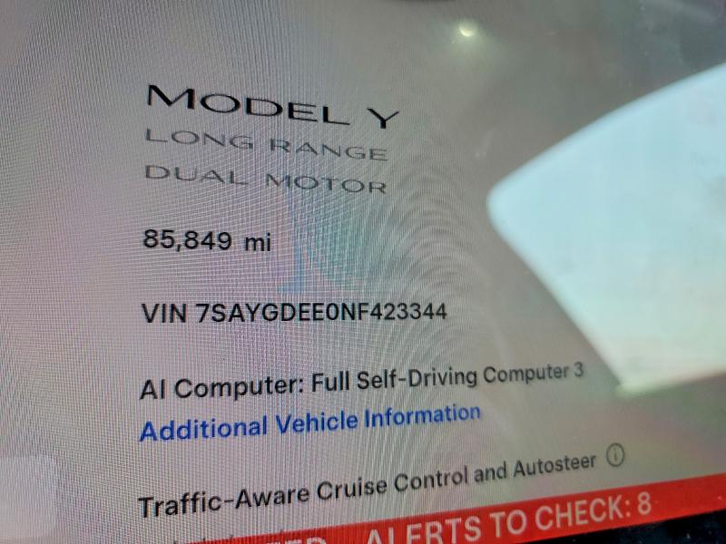 Photo 9 from auction – 2022 TESLA MODEL Y with VIN 7SAYGDEE0NF423344