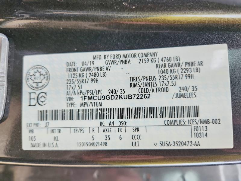 Photo 14 from auction – 2019 FORD ESCAPE with VIN 1FMCU9GD2KUB72262
