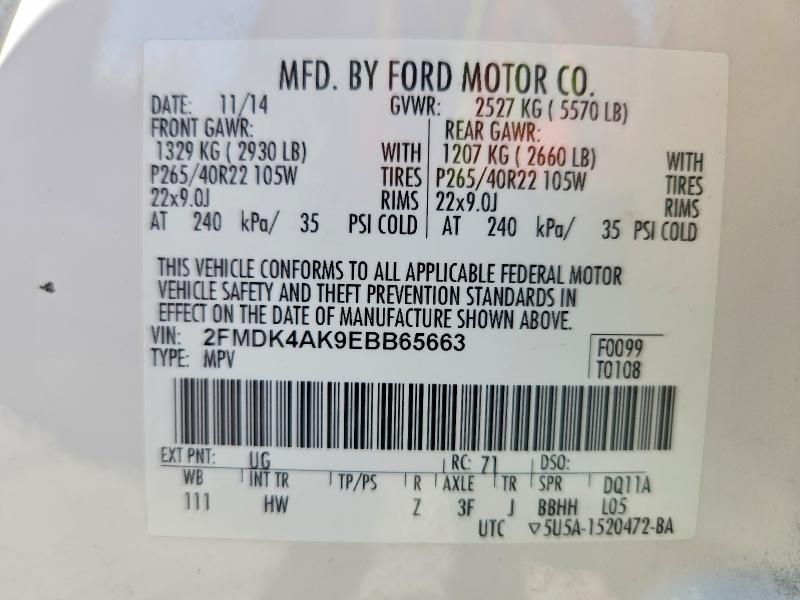 Photo 14 from auction – 2014 FORD EDGE with VIN 2FMDK4AK9EBB65663