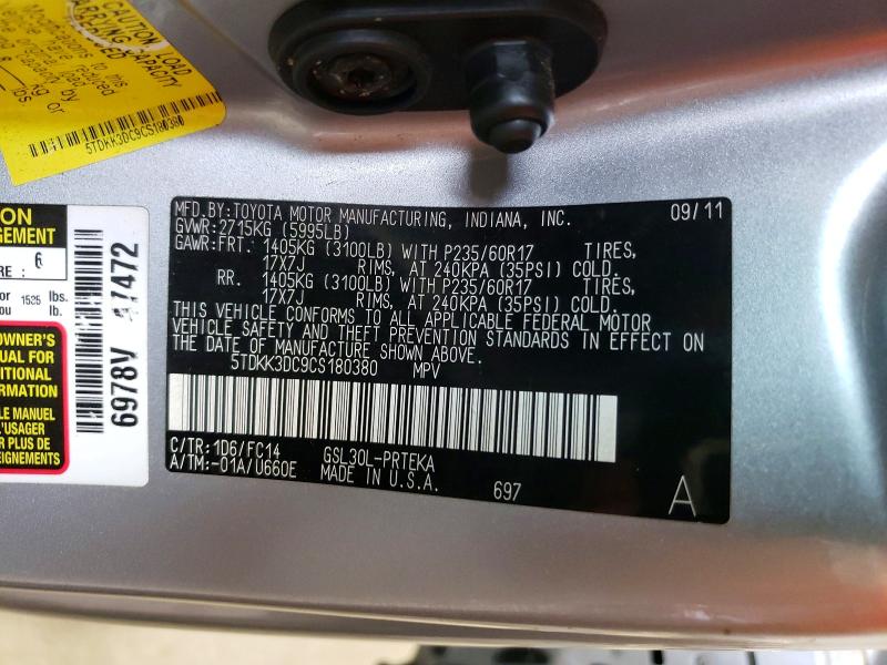 Photo 14 from auction – 2012 TOYOTA SIENNA with VIN 5TDKK3DC9CS180380