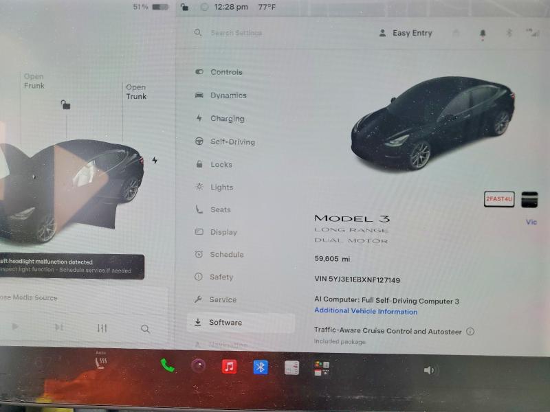 Photo 9 from auction – 2022 TESLA MODEL 3 with VIN 5YJ3E1EBXNF127149