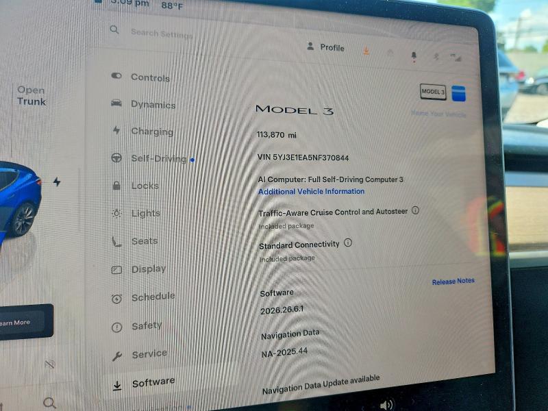 Foto 9 de la subasta – 2022 TESLA MODEL 3 con VIN 5YJ3E1EA5NF370844