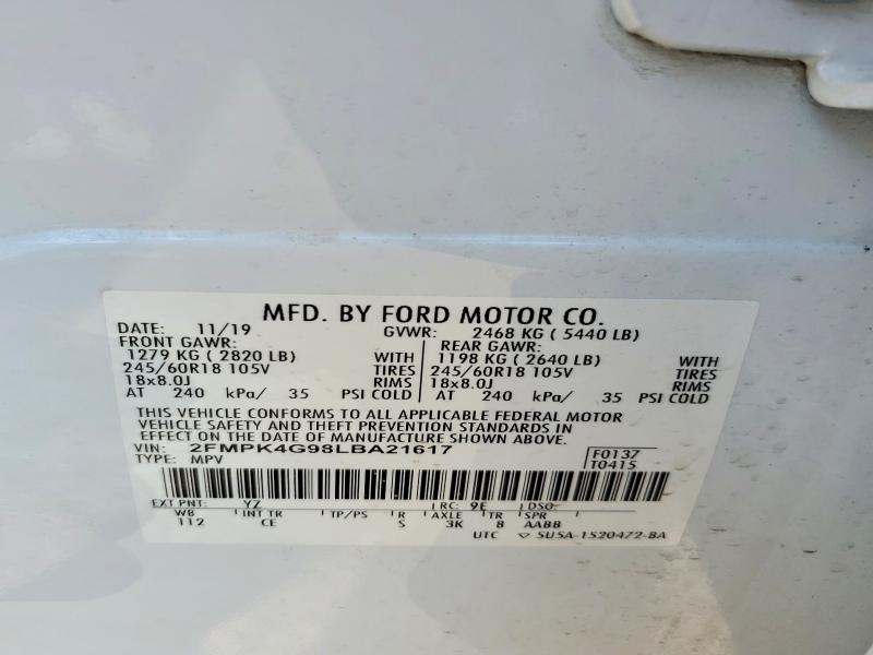 Photo 14 from auction – 2020 FORD EDGE with VIN 2FMPK4G98LBA21617