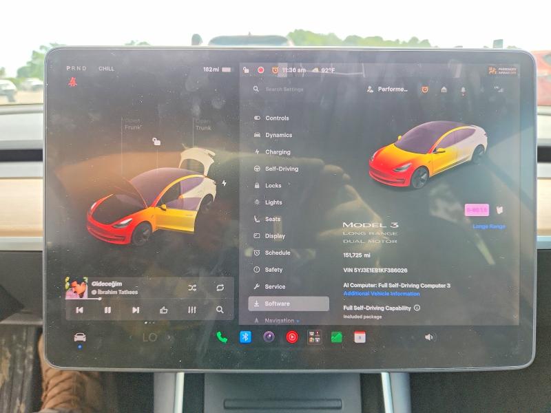 Photo 9 from auction – 2019 TESLA MODEL 3 with VIN 5YJ3E1EB1KF386026