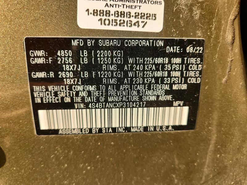 Photo 14 from auction – 2023 SUBARU OUTBACK with VIN 4S4BTANCXP3104217