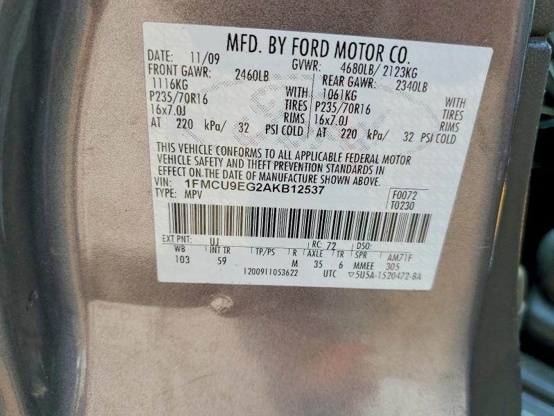 Photo 14 from auction – 2010 FORD ESCAPE with VIN 1FMCU9EG2AKB12537