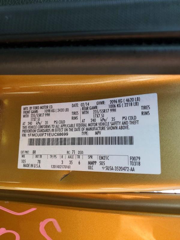 Photo 14 from auction – 2014 FORD ESCAPE with VIN 1FMCU0F71EUC68699