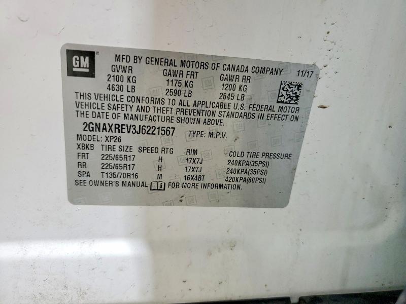 Photo 14 from auction – 2018 CHEVROLET EQUINOX with VIN 2GNAXREV3J6221567