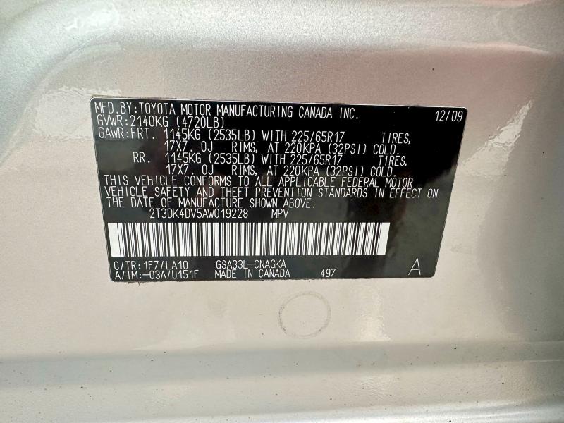 Фото 10 с аукциона – 2010 TOYOTA RAV4 с VIN 2T3DK4DV5AW019228