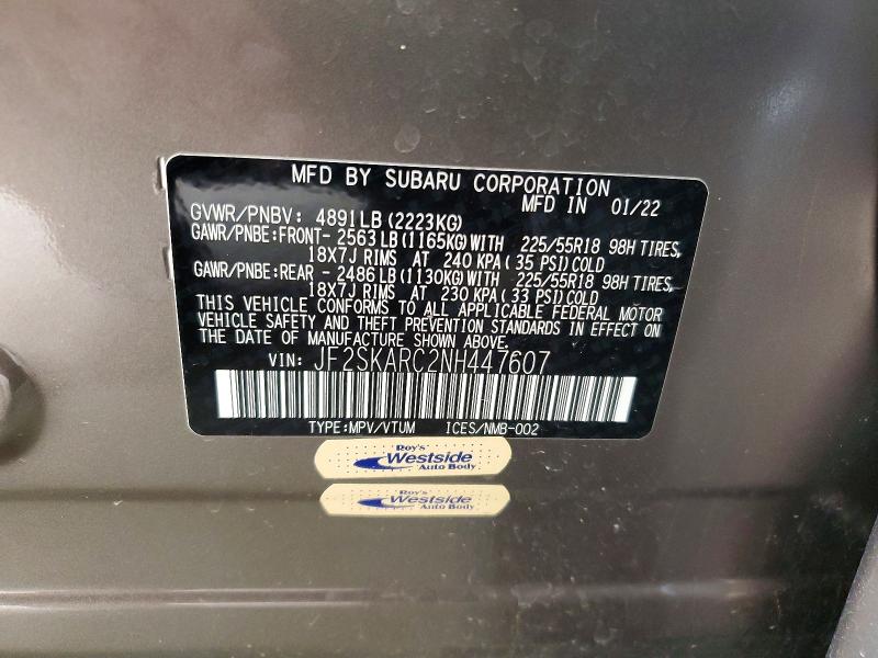 Photo 14 from auction – 2022 SUBARU FORESTER with VIN JF2SKARC2NH447607