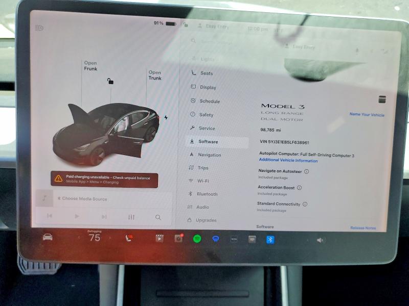 Photo 9 from auction – 2020 TESLA MODEL 3 with VIN 5YJ3E1EB5LF638961