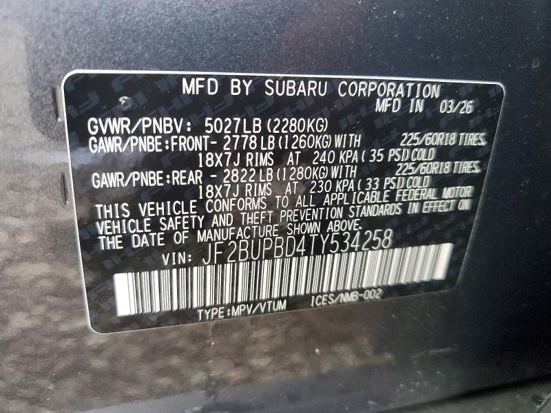 Zdjęcie 14 z aukcji – 2026 SUBARU OUTBACK z VIN JF2BUPBD4TY534258