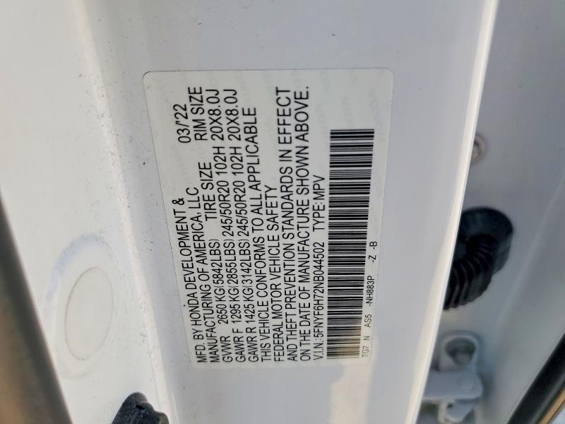 Photo 14 from auction – 2022 HONDA PILOT with VIN 5FNYF6H72NB044502