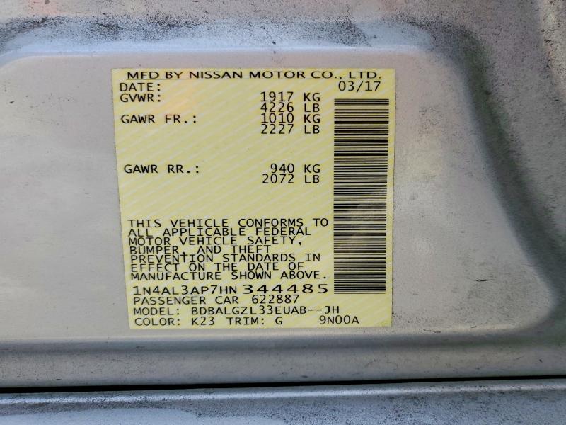 Photo 14 from auction – 2017 NISSAN ALTIMA with VIN 1N4AL3AP7HN344485