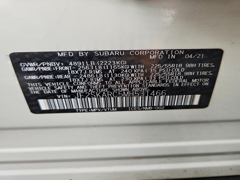 Photo 14 from auction – 2021 SUBARU FORESTER with VIN JF2SKARC5MH531466