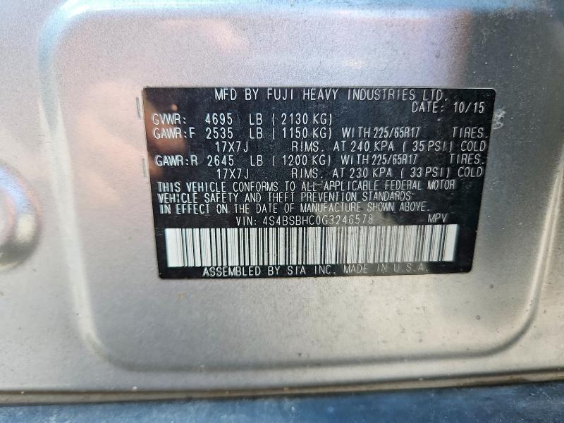 Photo 14 from auction – 2016 SUBARU OUTBACK with VIN 4S4BSBHC0G3246578