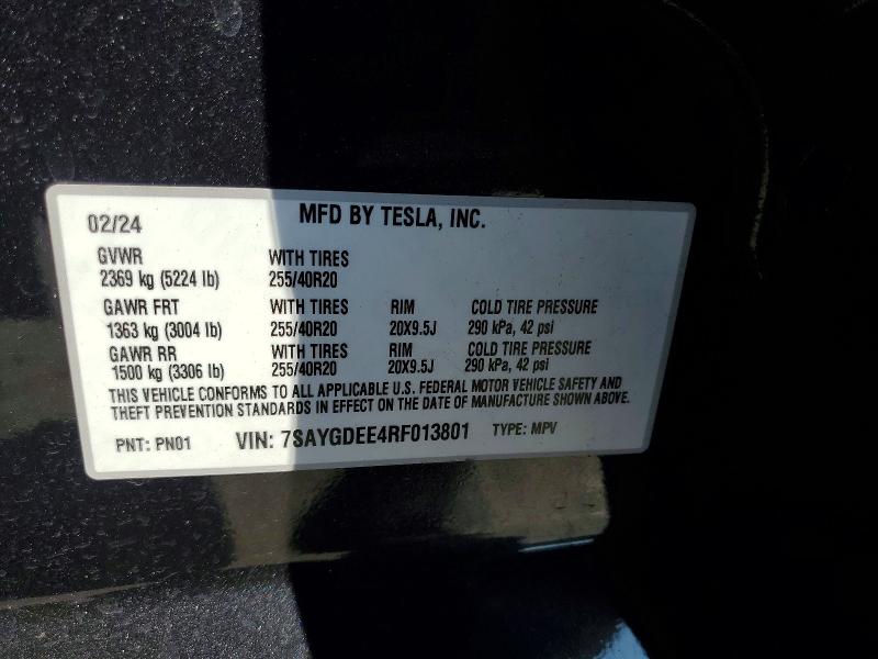 Photo 14 from auction – 2024 TESLA MODEL Y with VIN 7SAYGDEE4RF013801