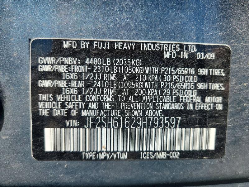 Photo 14 from auction – 2009 SUBARU FORESTER with VIN JF2SH61629H793597