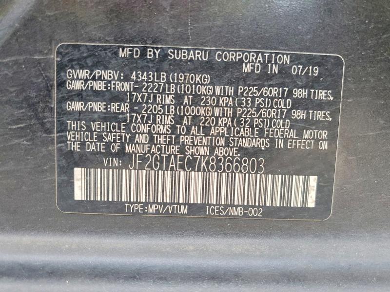 Photo 14 from auction – 2019 SUBARU CROSSTREK with VIN JF2GTAEC7K8366803