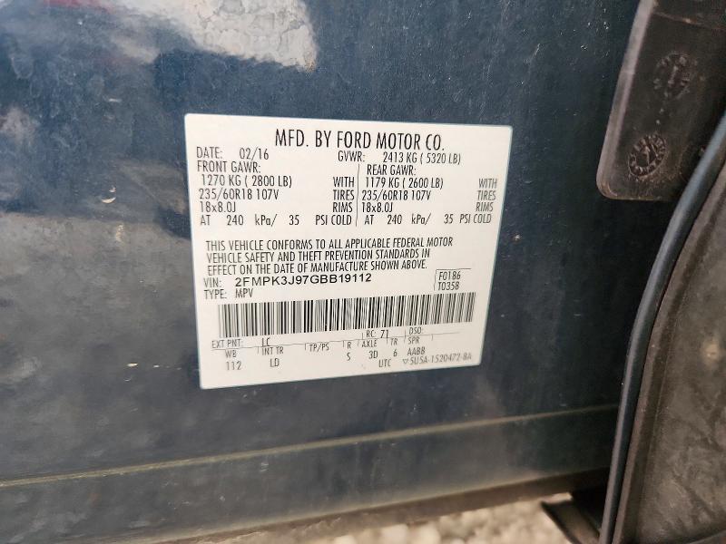 Снимка 14 от търг – 2016 FORD EDGE с VIN 2FMPK3J97GBB19112