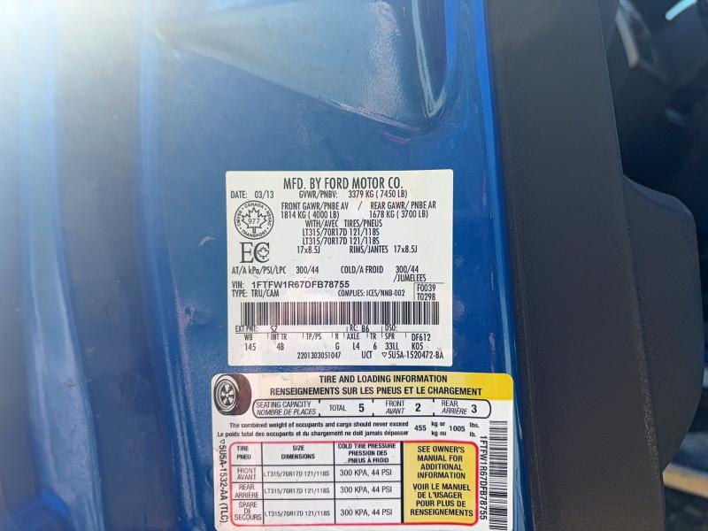 Photo 10 from auction – 2013 FORD F150 with VIN 1FTFW1R67DFB78755