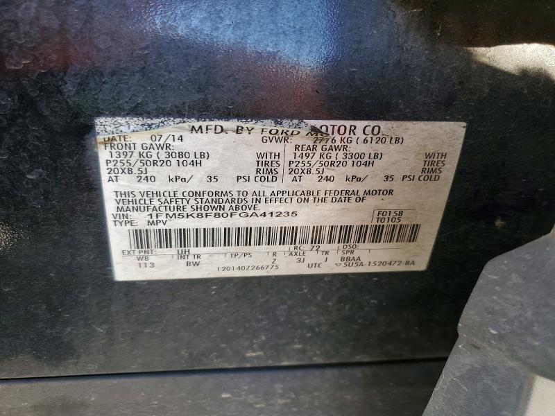 Zdjęcie 14 z aukcji – 2015 FORD EXPLORER z VIN 1FM5K8F80FGA41235