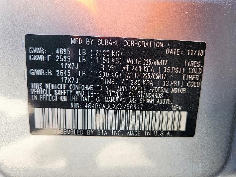 Photo 14 from auction – 2019 SUBARU OUTBACK with VIN 4S4BSABCXK3266817