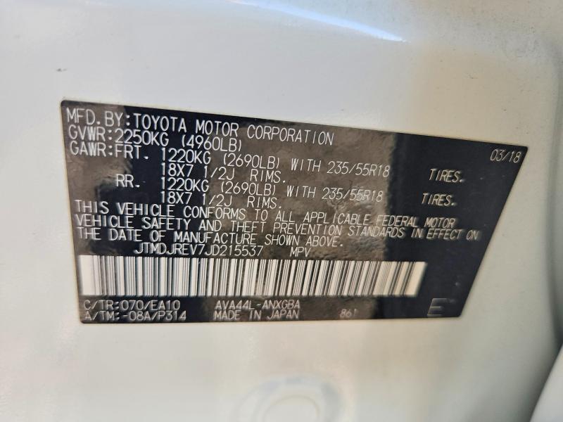 Photo 14 from auction – 2018 TOYOTA RAV4 HV with VIN JTMDJREV7JD215537