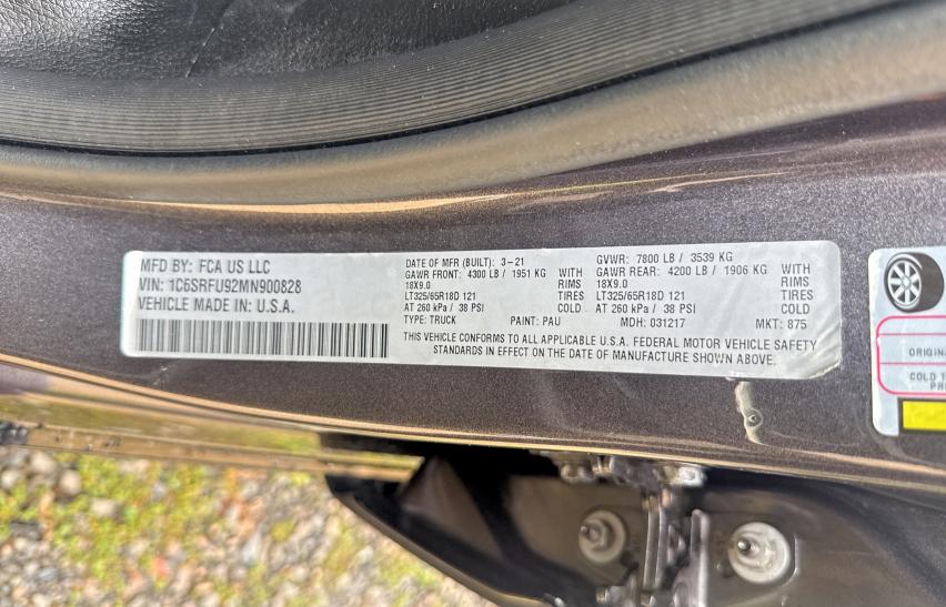 Photo 10 from auction – 2021 RAM 1500 with VIN 1C6SRFU92MN900828