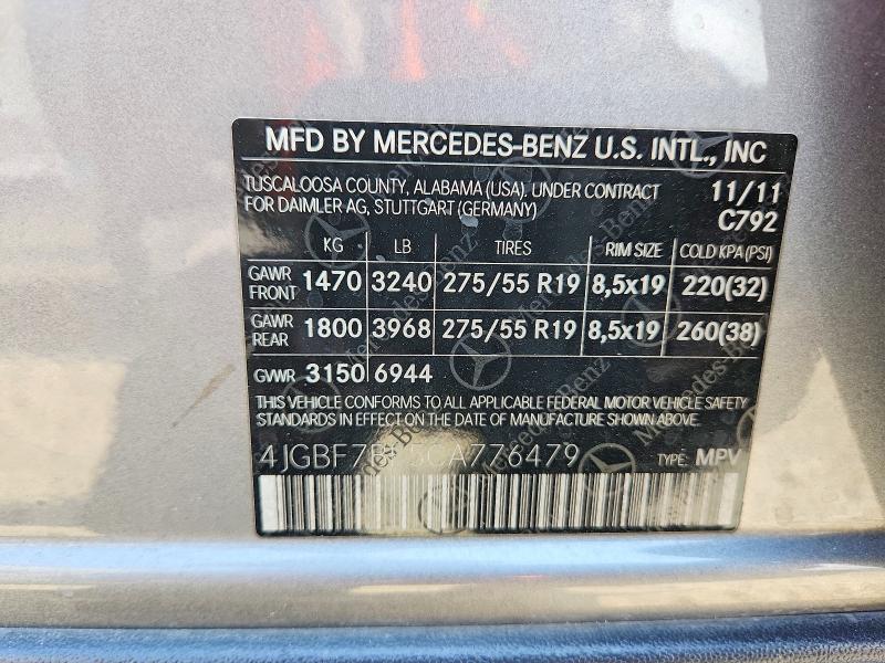 Photo 14 from auction – 2012 MERCEDES-BENZ GL with VIN 4JGBF7BE5CA776479