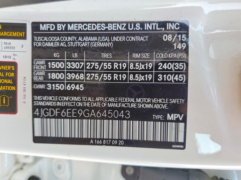 Photo 14 from auction – 2016 MERCEDES-BENZ GL with VIN 4JGDF6EE9GA645043