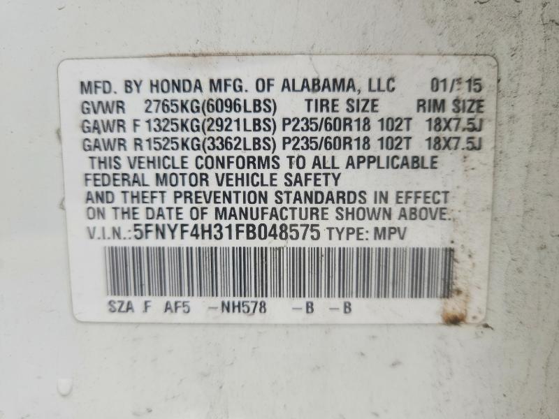 Photo 14 from auction – 2015 HONDA PILOT with VIN 5FNYF4H31FB048575