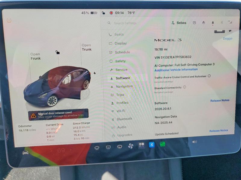 Photo 9 from auction – 2023 TESLA MODEL 3 with VIN 5YJ3E1EA7PF583832