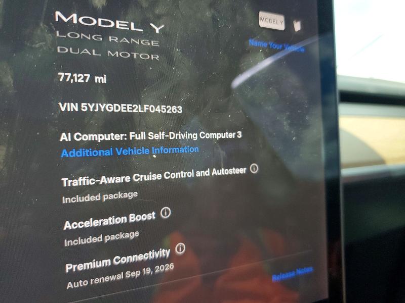 Photo 9 from auction – 2020 TESLA MODEL Y with VIN 5YJYGDEE2LF045263