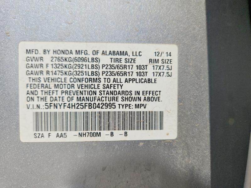 Photo 14 from auction – 2015 HONDA PILOT with VIN 5FNYF4H25FB042995