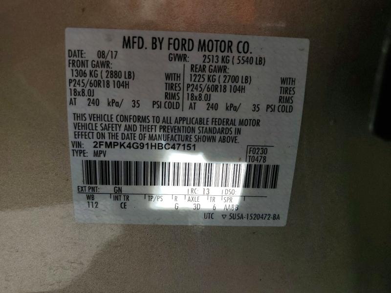 Photo 14 from auction – 2017 FORD EDGE with VIN 2FMPK4G91HBC47151