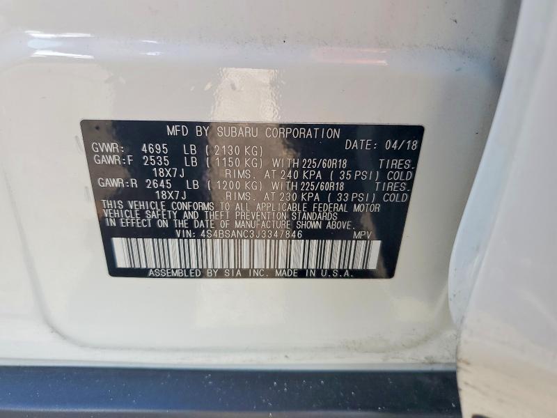 Photo 14 from auction – 2018 SUBARU OUTBACK with VIN 4S4BSANC3J3347846