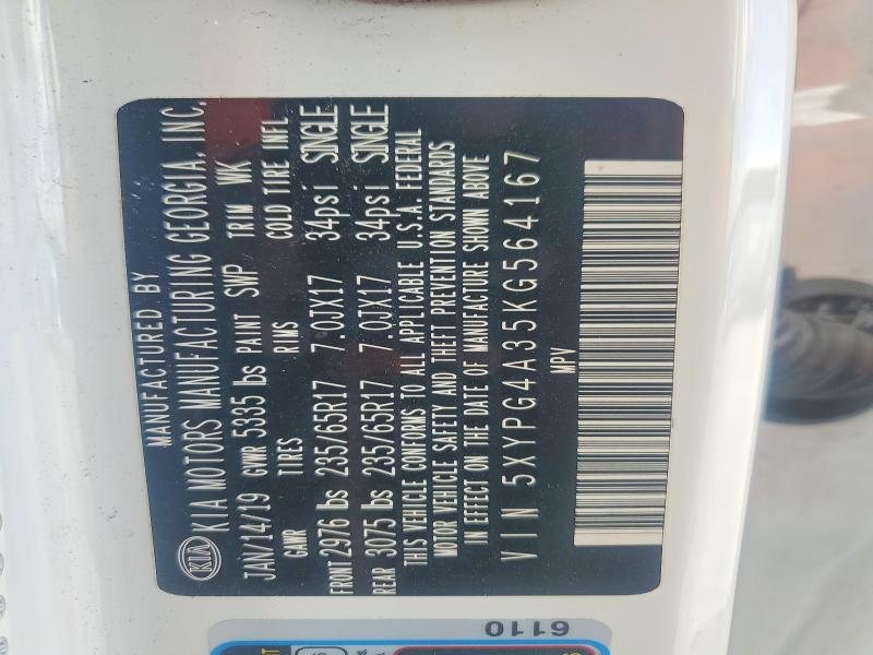 Photo 14 from auction – 2019 KIA SORENTO with VIN 5XYPG4A35KG564167