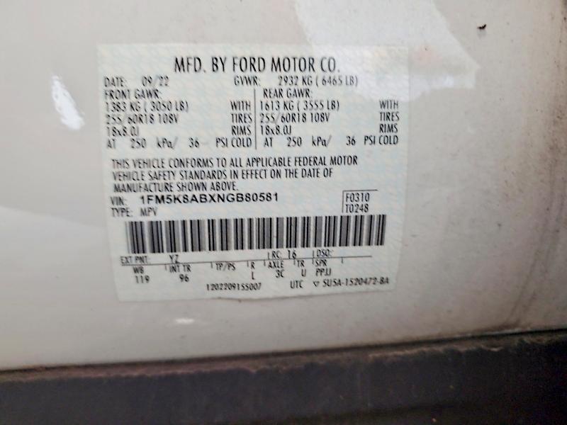 Foto 14 de la subasta – 2022 FORD EXPLORER con VIN 1FM5K8ABXNGB80581