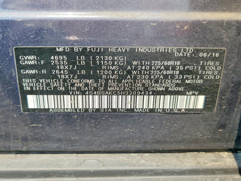 Photo 14 from auction – 2017 SUBARU OUTBACK with VIN 4S4BSAKC5H3209434