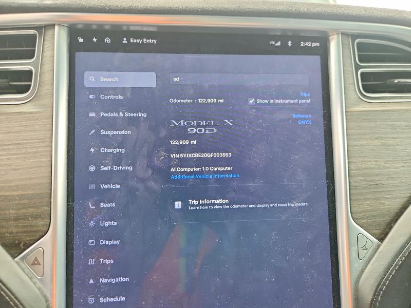 Photo 9 from auction – 2016 TESLA MODEL X with VIN 5YJXCBE20GF003553