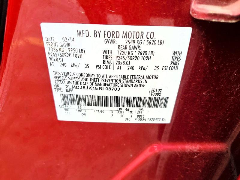 Photo 14 from auction – 2014 LINCOLN MKX with VIN 2LMDJ8JK1EBL08703