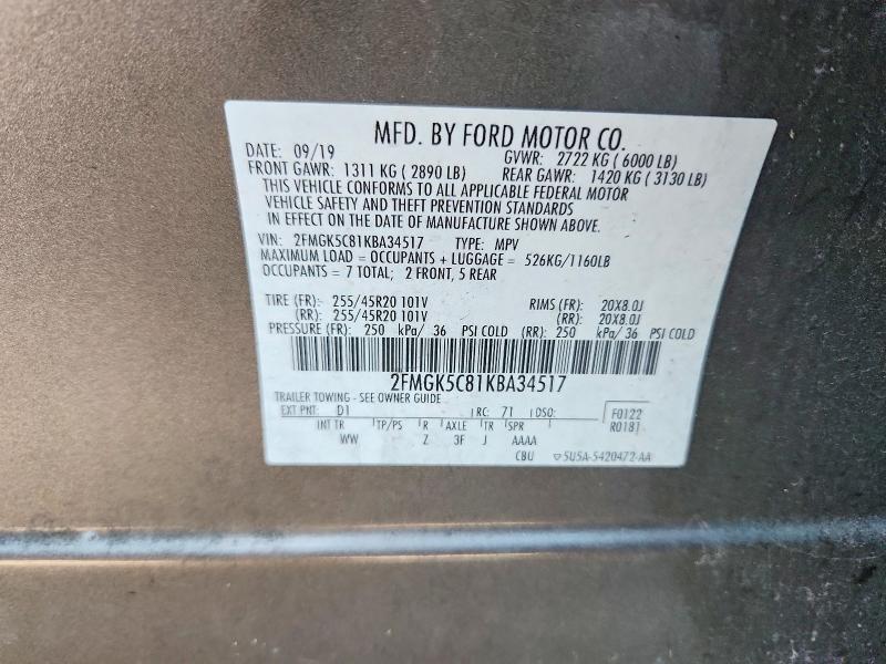Photo 14 from auction – 2019 FORD FLEX with VIN 2FMGK5C81KBA34517