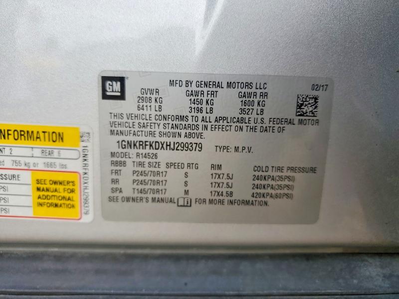 Photo 14 from auction – 2017 CHEVROLET TRAVERSE with VIN 1GNKRFKDXHJ299379