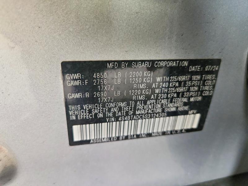 Photo 14 from auction – 2025 SUBARU OUTBACK with VIN 4S4BTADC5S3124305