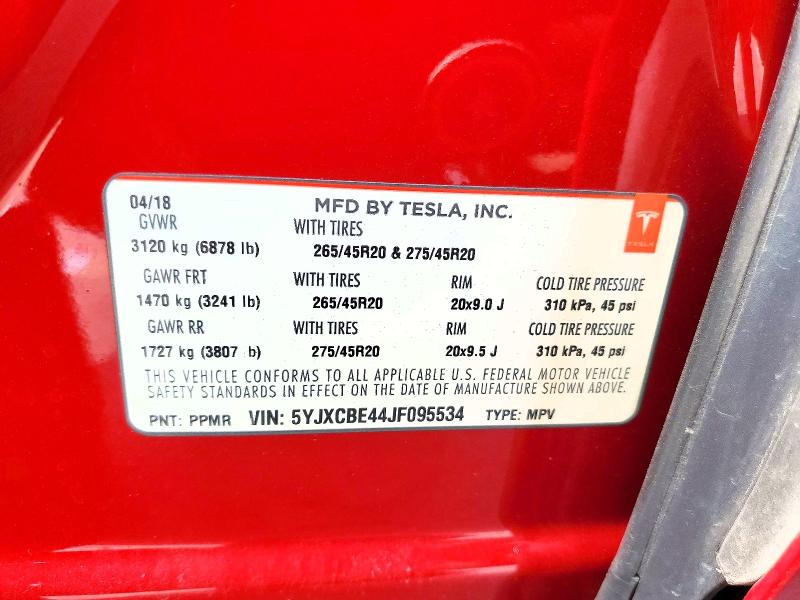 Photo 14 from auction – 2018 TESLA MODEL X with VIN 5YJXCBE44JF095534