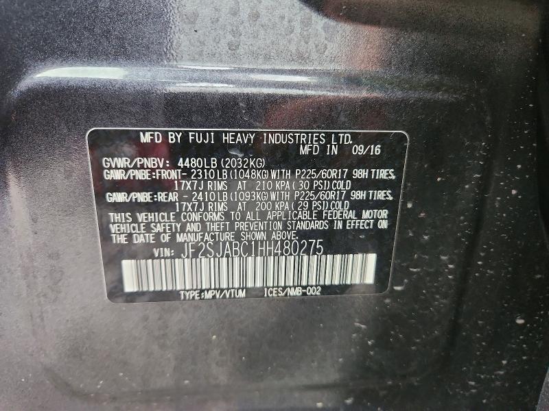 Photo 14 from auction – 2017 SUBARU FORESTER with VIN JF2SJABC1HH480275