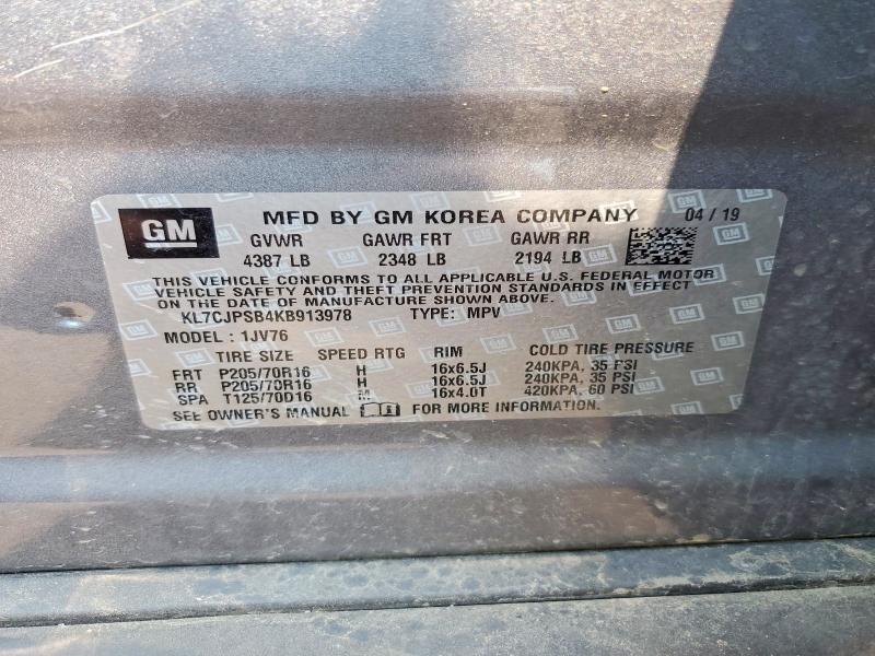Photo 14 from auction – 2019 CHEVROLET TRAX with VIN KL7CJPSB4KB913978