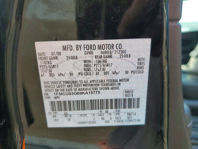 Photo 14 from auction – 2009 FORD ESCAPE with VIN 1FMCU93G69KA15775